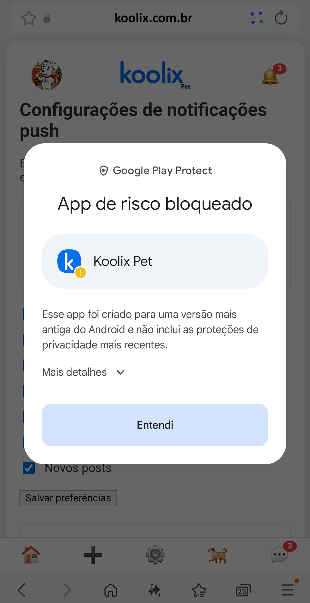 Tela da aplicação com o botão Instalar aplicativo destacado