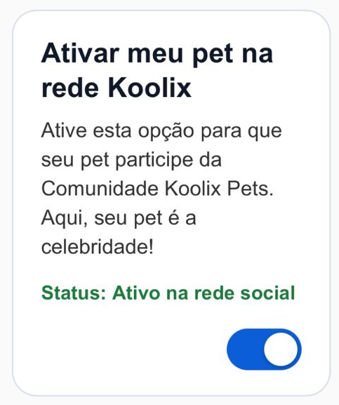 Tela Meus Pets com destaque para o botão Configurar Comunidade Koolix Pets