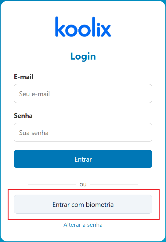 Tela de login com a biometria pronta para uso