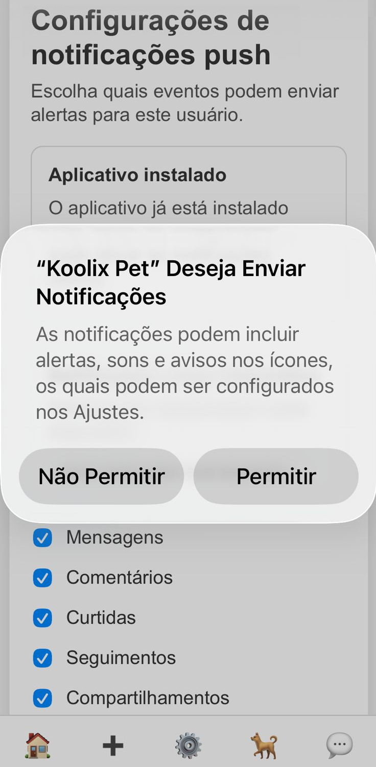 Tela de configuração para ativar as notificações