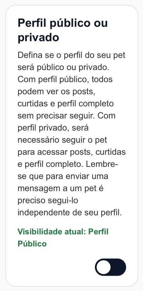 Tela de configuração do perfil do pet